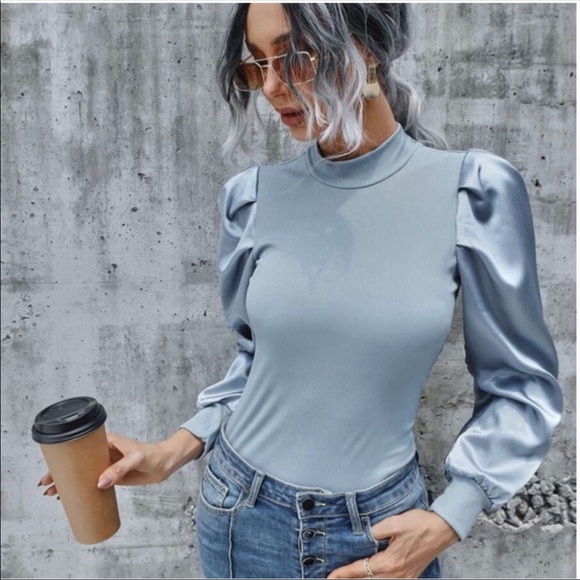 Ribbed Long Sleeve Puff Top- PINK - Picture 5 of 13